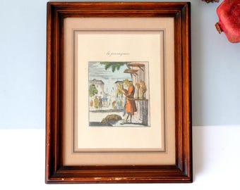 French Vintage Framed Print, The Wigmaker, Old Craft, Colored Illustration, French Wall Art, Classic Reproduction, Decorative, Boudoir Decor
