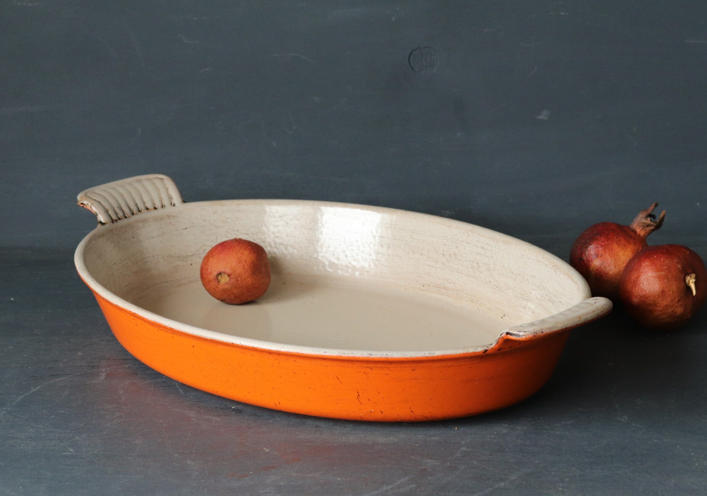 Plat en Fonte Émaillé Orange Le Creuset Vintage Le Creuset, Plat Au Four Ovale de 32 cm, Rôtissoire 