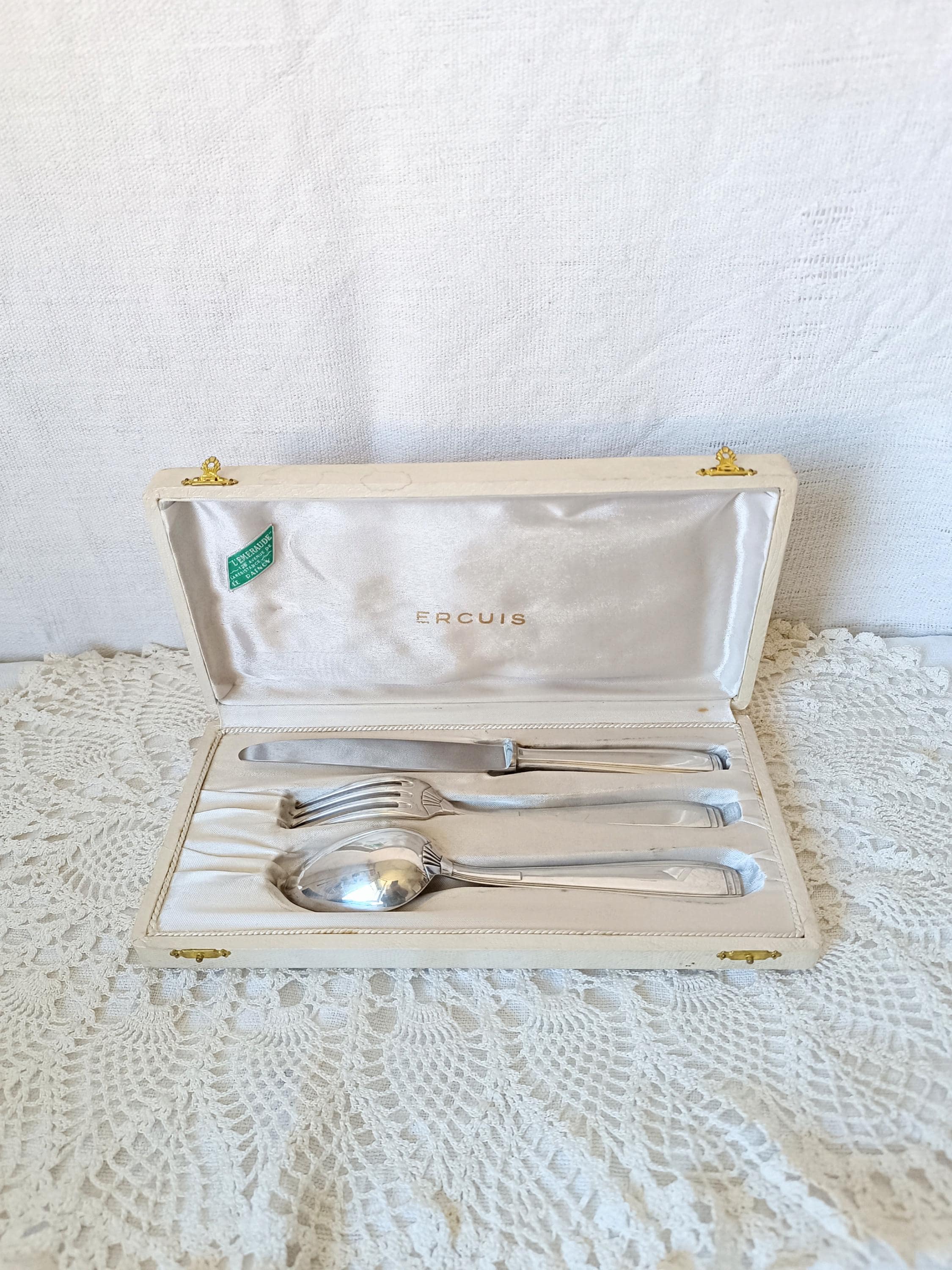 新品未使用レアERCUISエルキューイ銀カエルネームプレート台6匹お箱付き