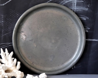 French Vintage Pewter Platter: 1950s Rustic Serving Tray
