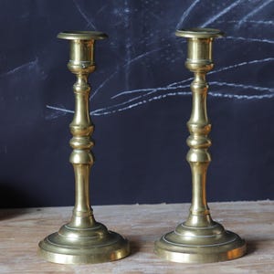 2 Antique French Brass Candlesticks, 1850s Candle Holder Set, Bronze, Victorian, Mantle Decor, Romantic Lighting, Shabby Chic, Wedding Decor