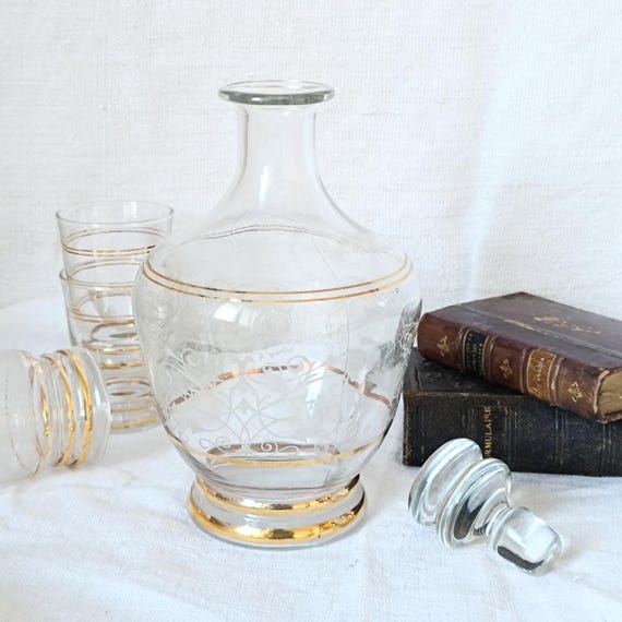 フランス　vintage sherry bottle 1930s French Glass Decanter: Vintage Sherry Bottle With Gilded