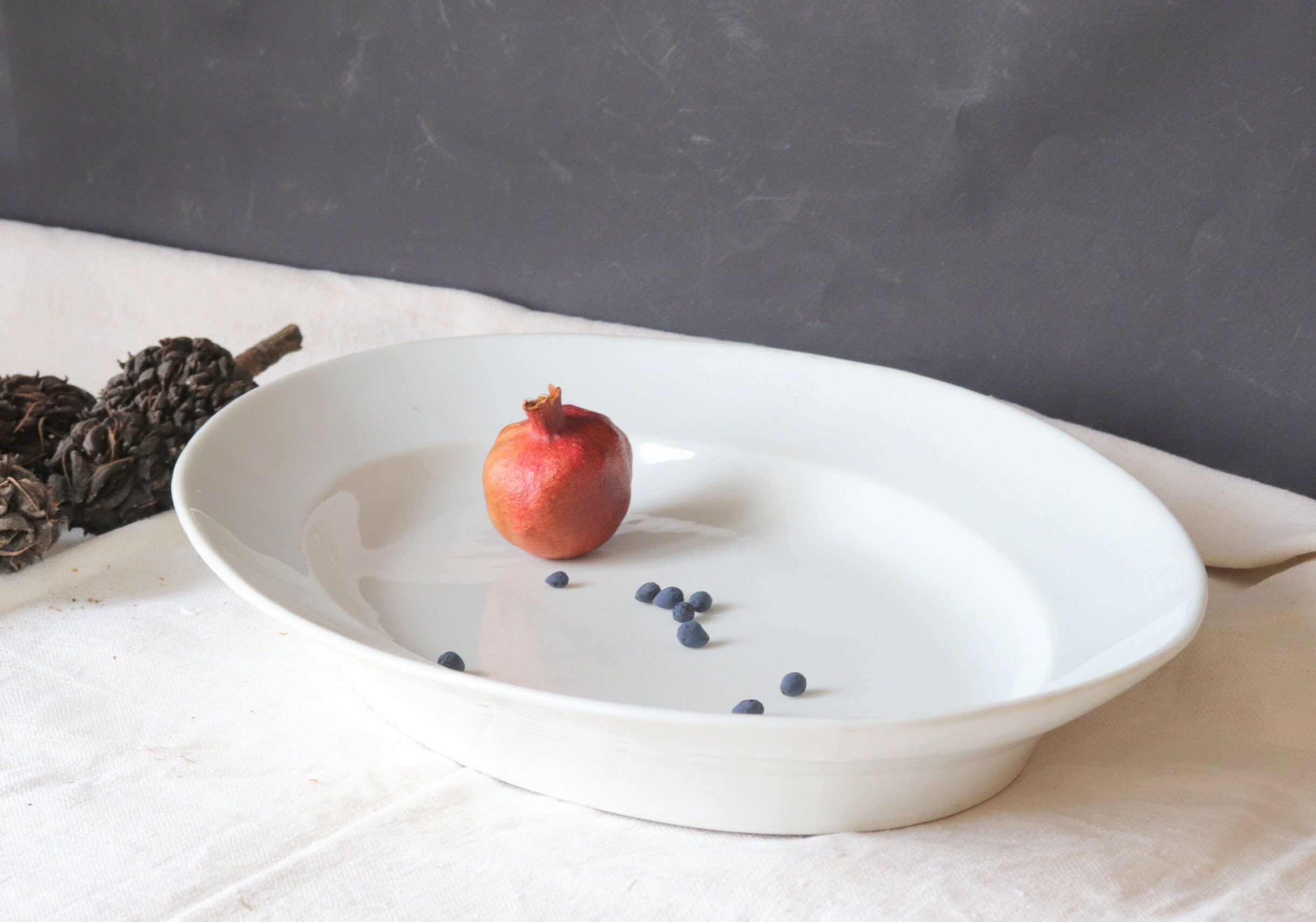 Grand Plat Ovale Blanc Antique, 44cm, 1800S Ironstone, Français Cottage Kitchen, Country Home Decor,