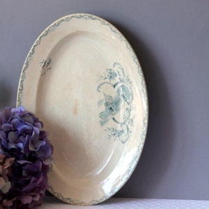 French Antique St Amand Oval Serving Dish, 1900s White Earthenware, Blue Decor, Vintage Dinnerware, Jeanne d'Arc Living, Unique Wedding Gift image 1