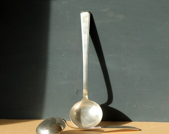 French Antique Silver Plated Ladle, Art Deco Soup Ladle with Ribbed Handle