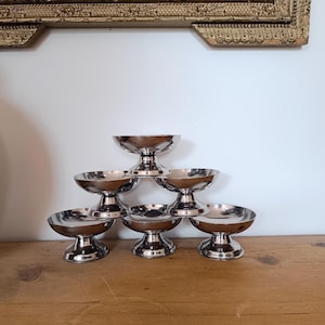 Vintage French Stainless Steel Dessert Cups: 1970s Bistro Bowls, Set of 6