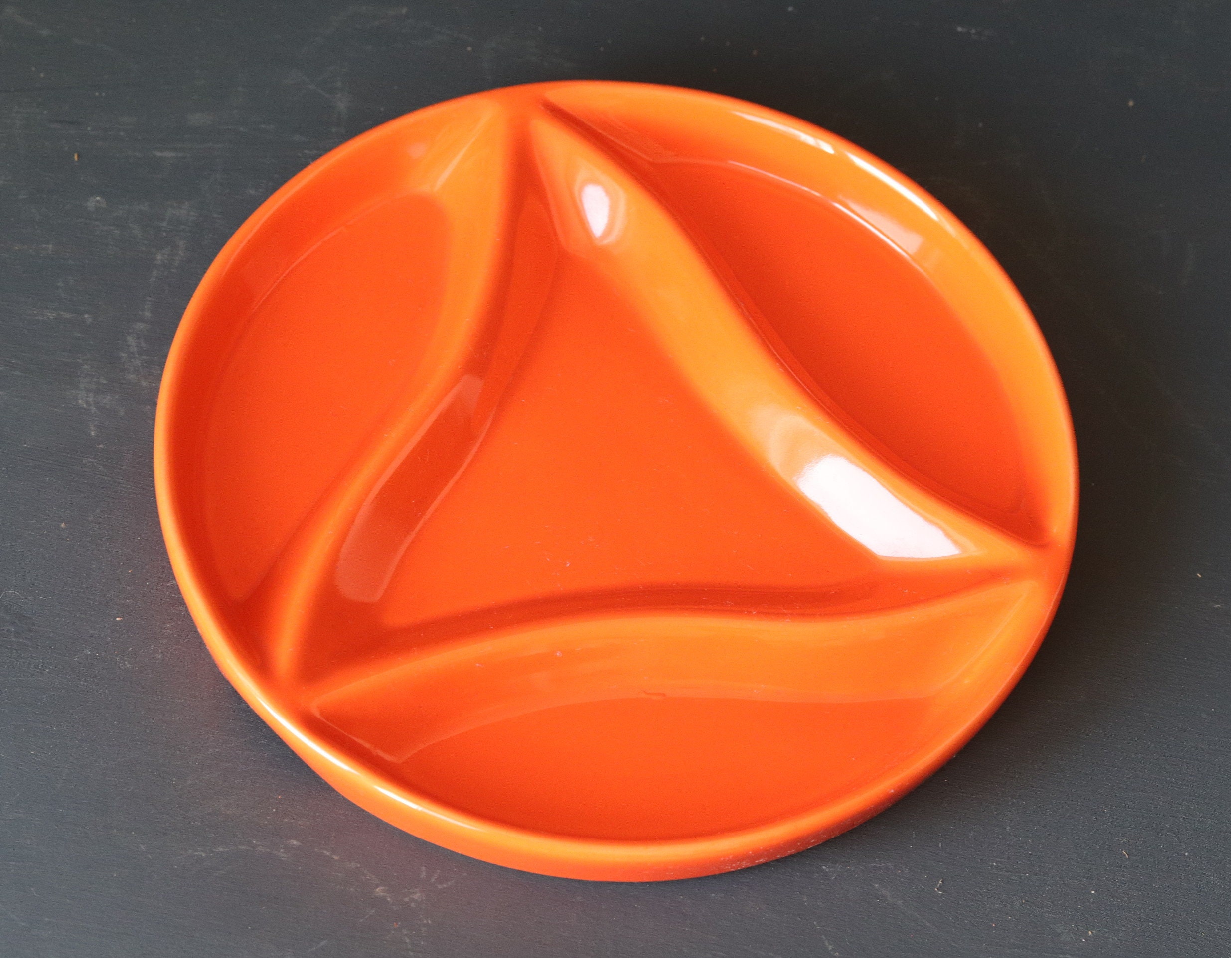 Vintage Orange Divided Serving Tray Stoneware 4 compartment Etsy