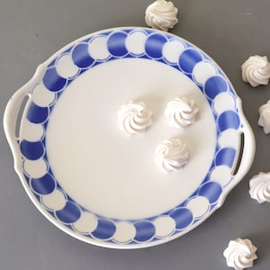 Vintage DIGOIN SARREGUEMINES Cake Plate: Art Deco Blue Handles