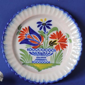French Antique AUVILLAR Plates, White Earthenware, Handpainted Floral Decor, 1900s Dessert Plates, Country Kitchen, Boho Rustic, Wall Decor