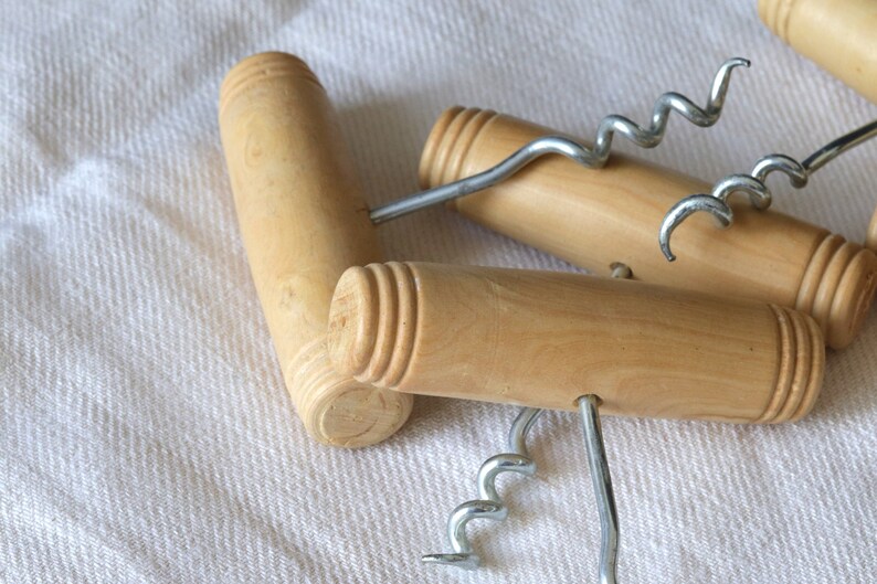6 Vintage French Wine Bottle Openers Turned Wood Corkscrews Etsy