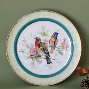 Assiette vintage en porcelaine de Limoges : décor d&#39;oiseau peint à la main, collection française