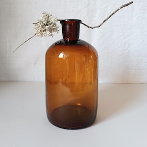 French Antique Amber Glass Apothecary Bottle: Vintage Pharmacy Jar