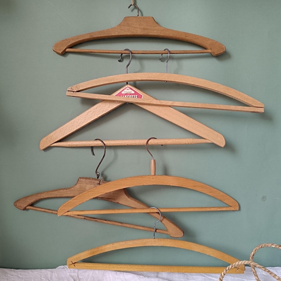 Mismatched Vintage Wood Coat Hangers: 1950s French Set - Etsy Israel