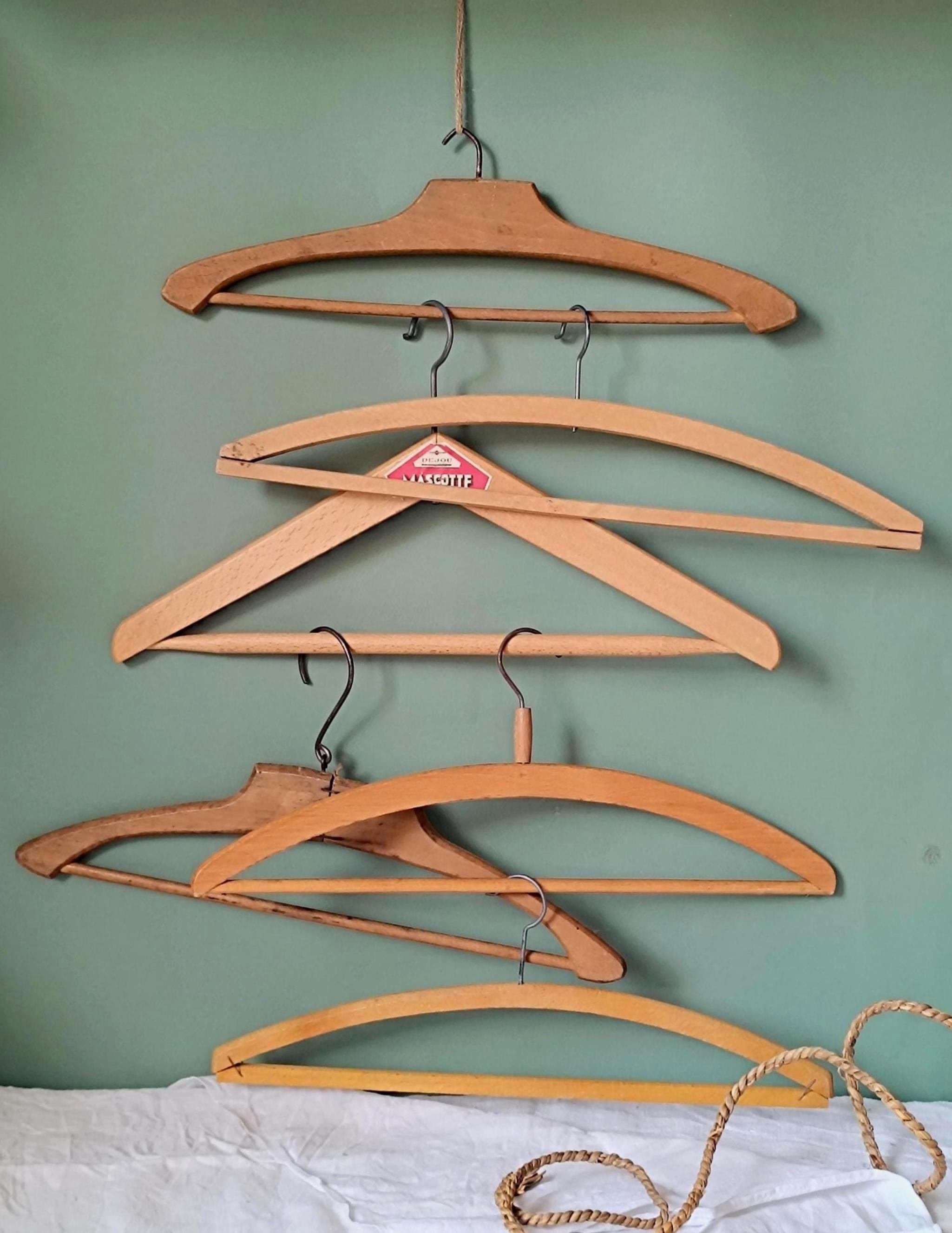 6 Vintage Wood Coat Hangers: 1950s Mismatched Clothing Hanger Set