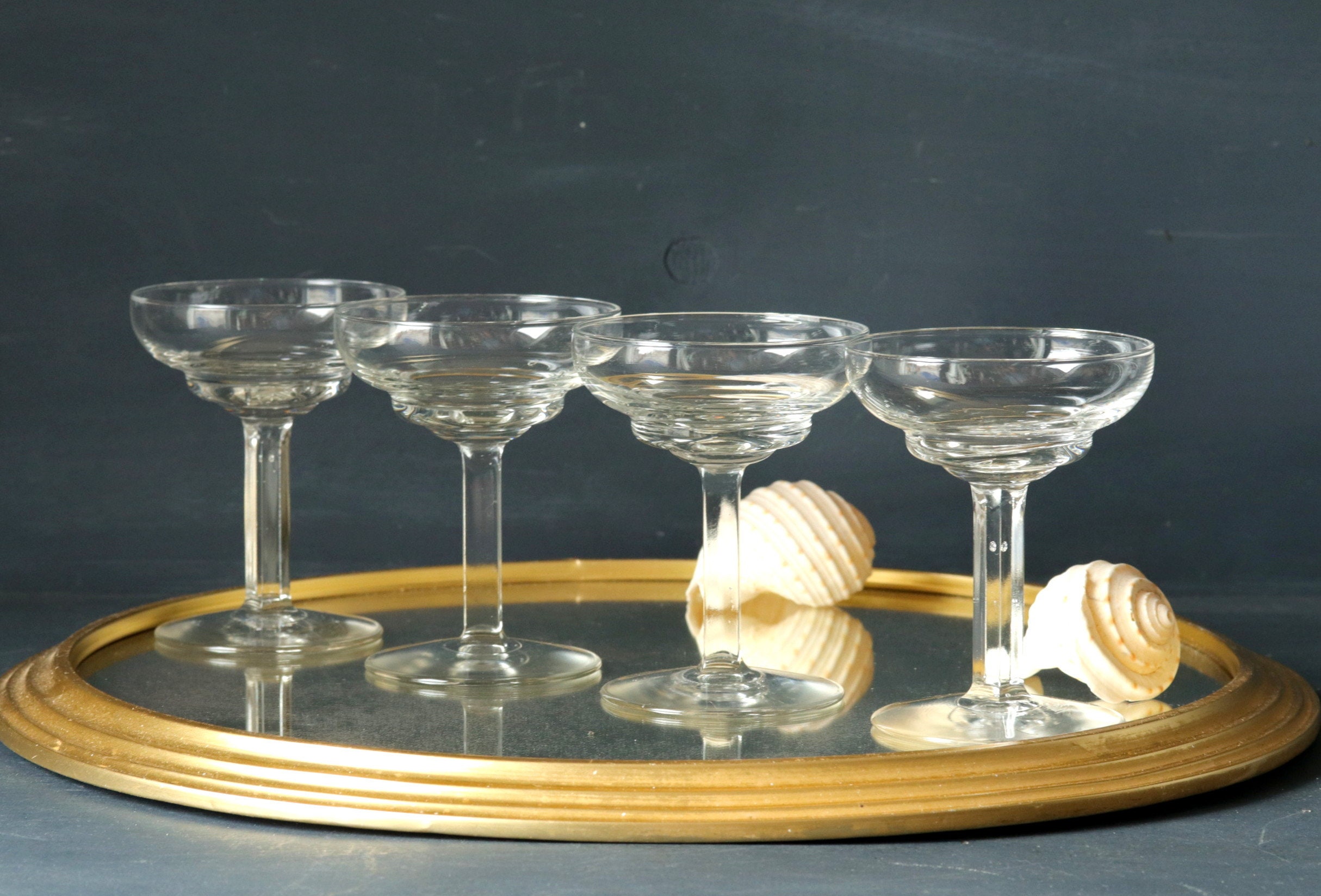 Verres à Champagne Millésimés 4 Français, Coupes Vin Des Années 1930, Tasses Dessert Retro Stemmed