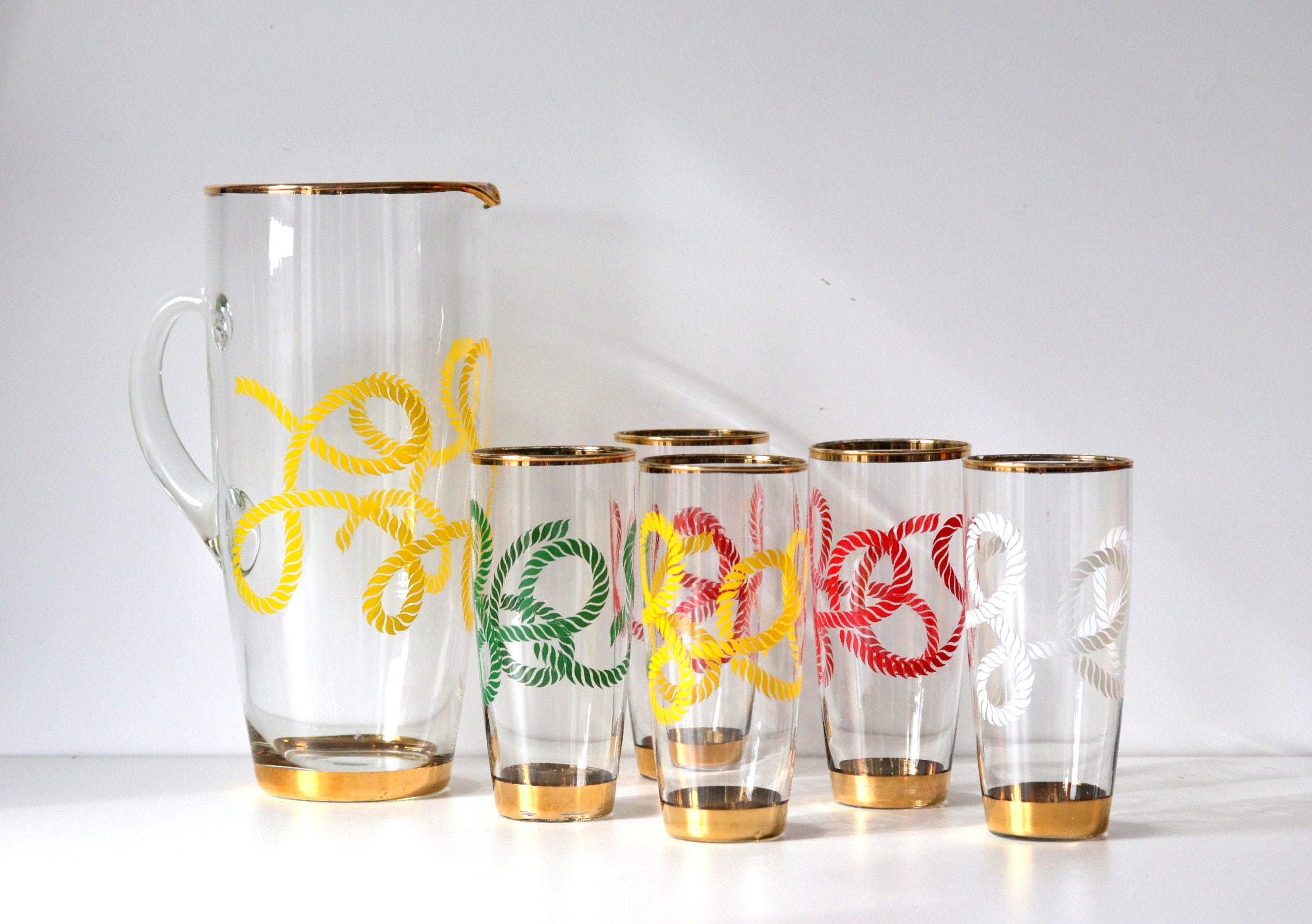 Vintage Blown Glass Juice Set Large Jug 5 Tumblers 1940s Etsy