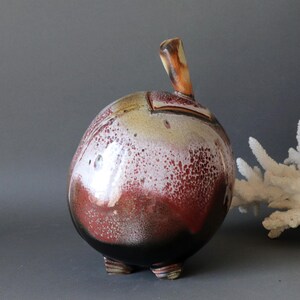 French vintage plum shaped studio pottery, 1970s rustic glazed ceramic pot with lid, primitive style decor,natural inspiration pottery image 4