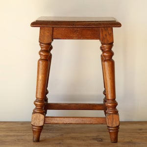 French Vintage Wooden Stool with Wood Turned Legs, 1960s Rustic Wooden Stool