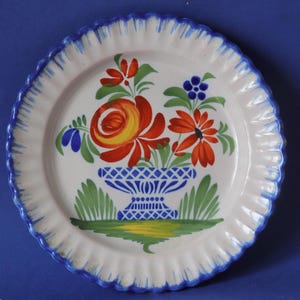 Antique French Dessert Plate with Handpainted Rose Decor, 1800s AUVILLAR Earthenware Dish, Decorative Hanging Plate