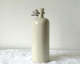 Antique White Stoneware Bottle: French Farmhouse Decor
