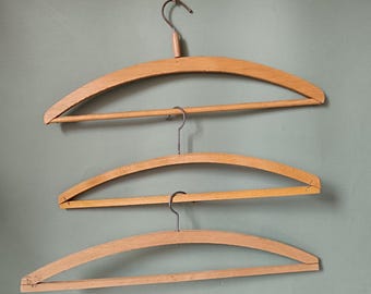 6 Vintage Wood Coat Hangers: 1950s Mismatched Clothing Hanger Set