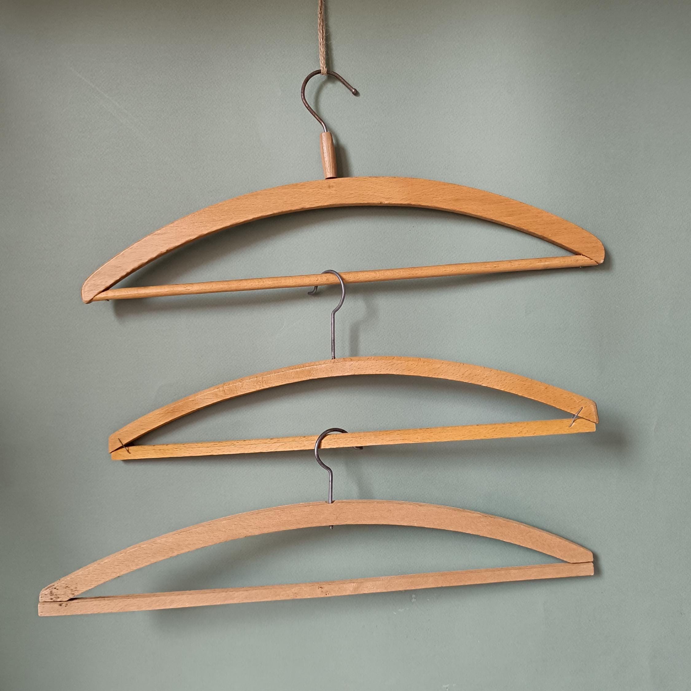 6 Vintage Wood Coat Hangers: 1950s Mismatched Clothing Hanger Set