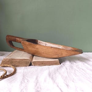 French Antique Wood Grain Scoop: Large Vintage Farmhouse Ladle