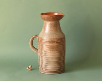 French Vintage Stoneware Pitcher, 1970s Ceramic Jug, Monastic Studio Pottery, Rustic Vase, Scandinavian Style, Boho Minimalist, Shabby Chic