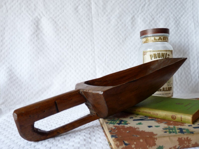 Français Antique à Grain de Bois, Grande Cuillère en Bois Des Années 1900, Loue d'épicerie Vintage, 