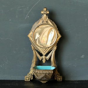 Our Lady of LOURDES antique stoup with Saint Bernadette praying at the Grotto, French Art Deco Holy Water Font, 1930s Souvenir of Lourdes