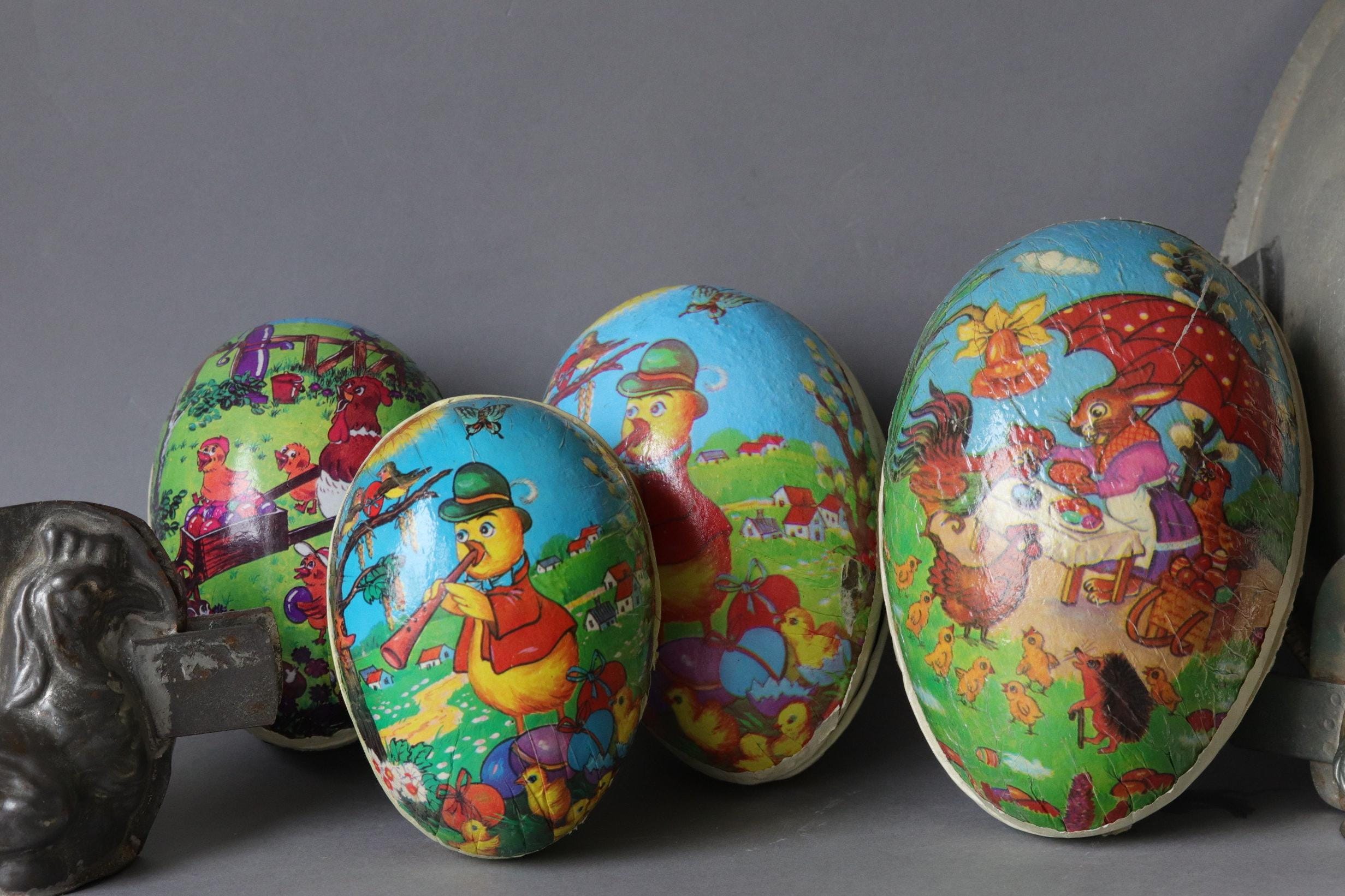 Vintage Paper-mache Easter EGGS Set of 4 With Magic in the