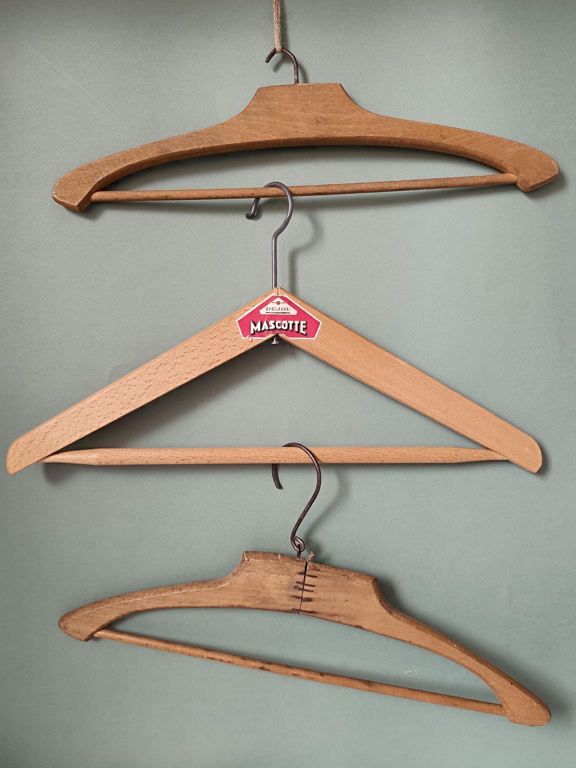 6 Vintage Wood Coat Hangers: 1950s Mismatched Clothing Hanger Set