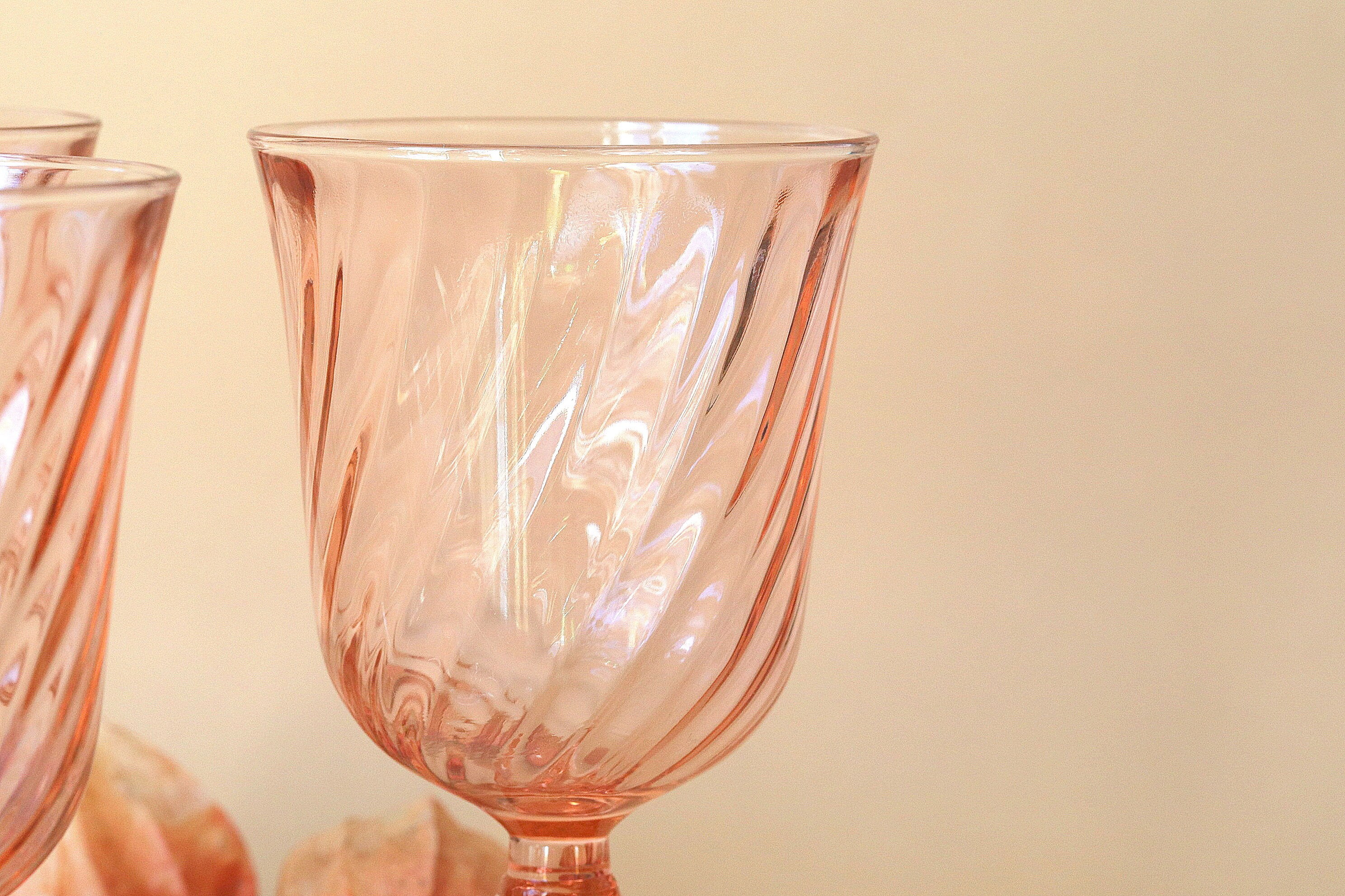 4 Vintage Pink Stemmed Glasses Large Drinking Glasses 1960s Etsy