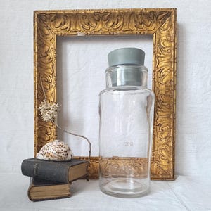 French vintage graduated bottle with rubber stopper, laboratory bottle, large chemist glass bottle, collectible science glassware