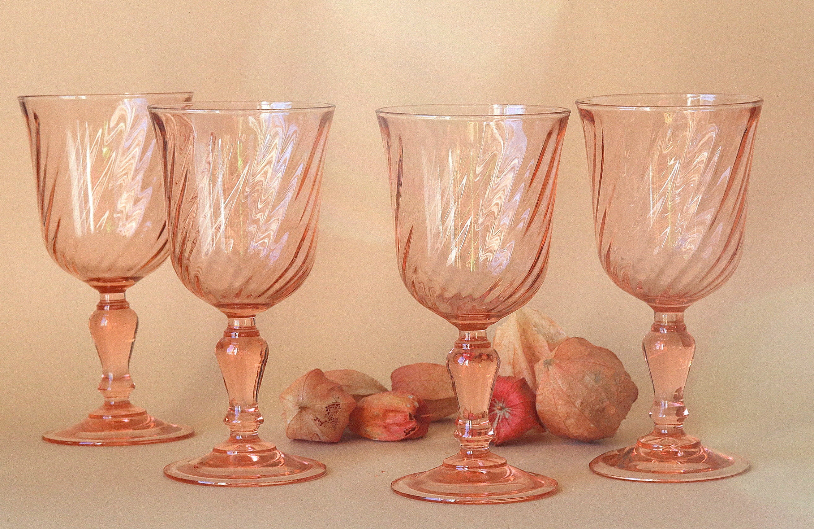 4 Vintage Pink Stemmed Glasses Large Drinking Glasses 1960s Etsy