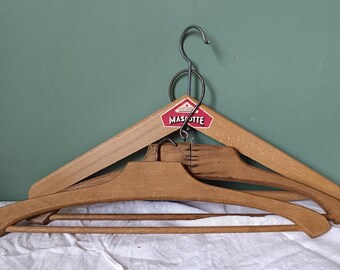 6 Vintage Wood Coat Hangers: 1950s Mismatched Clothing Hanger Set