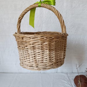 Vintage French Wicker Basket: Hand-Woven Round Egg & Fruit Basket