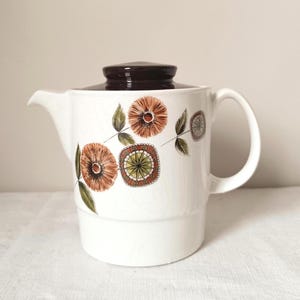 Vintage English Coffee Pot: 1970s Transferware Flower Teapot
