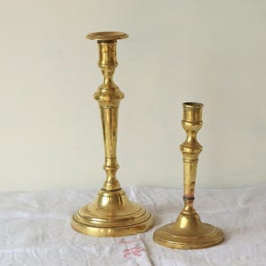 Antique French Brass Candlesticks, Victorian Candleholders for Mantel Decor, Rustic and Romantic Lighting