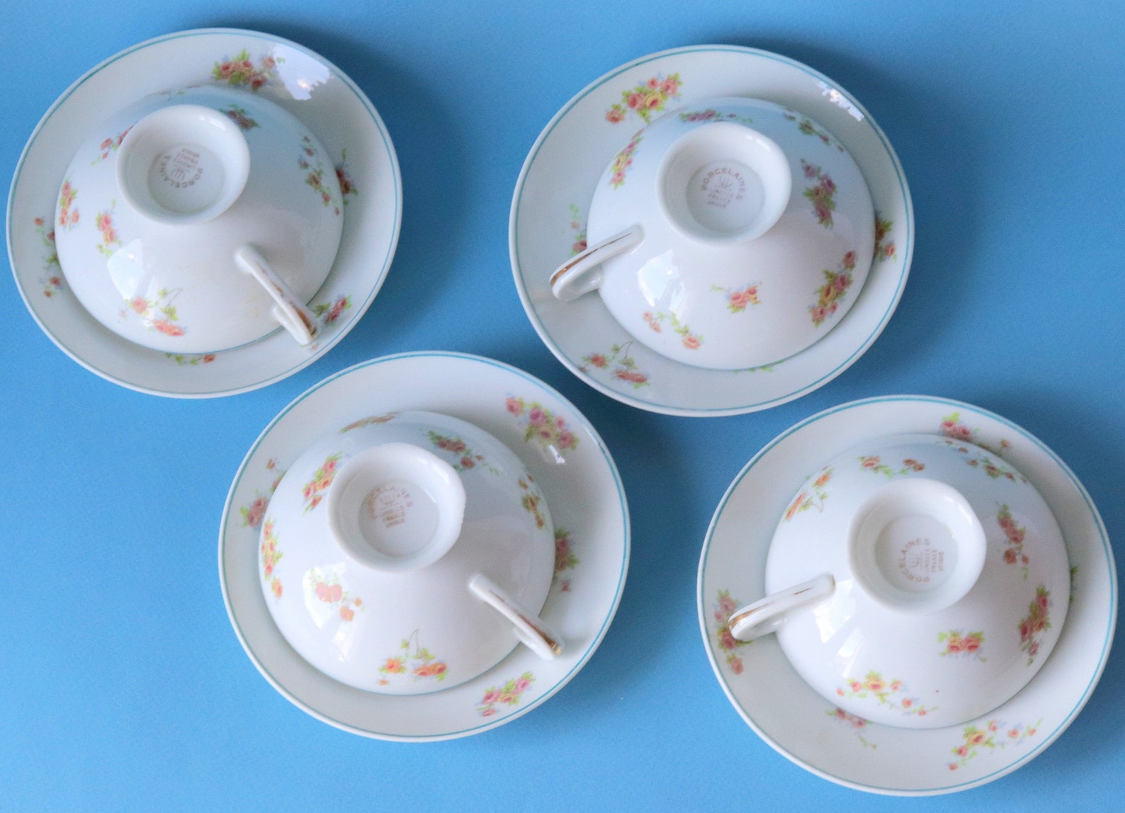 French Vintage Limoges Porcelain Tea Set 4 Cups and Saucers Etsy