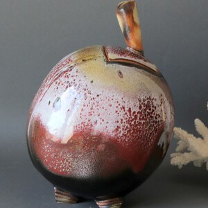 French vintage plum shaped studio pottery, 1970s rustic glazed ceramic pot with lid, primitive style decor,natural inspiration pottery image 6