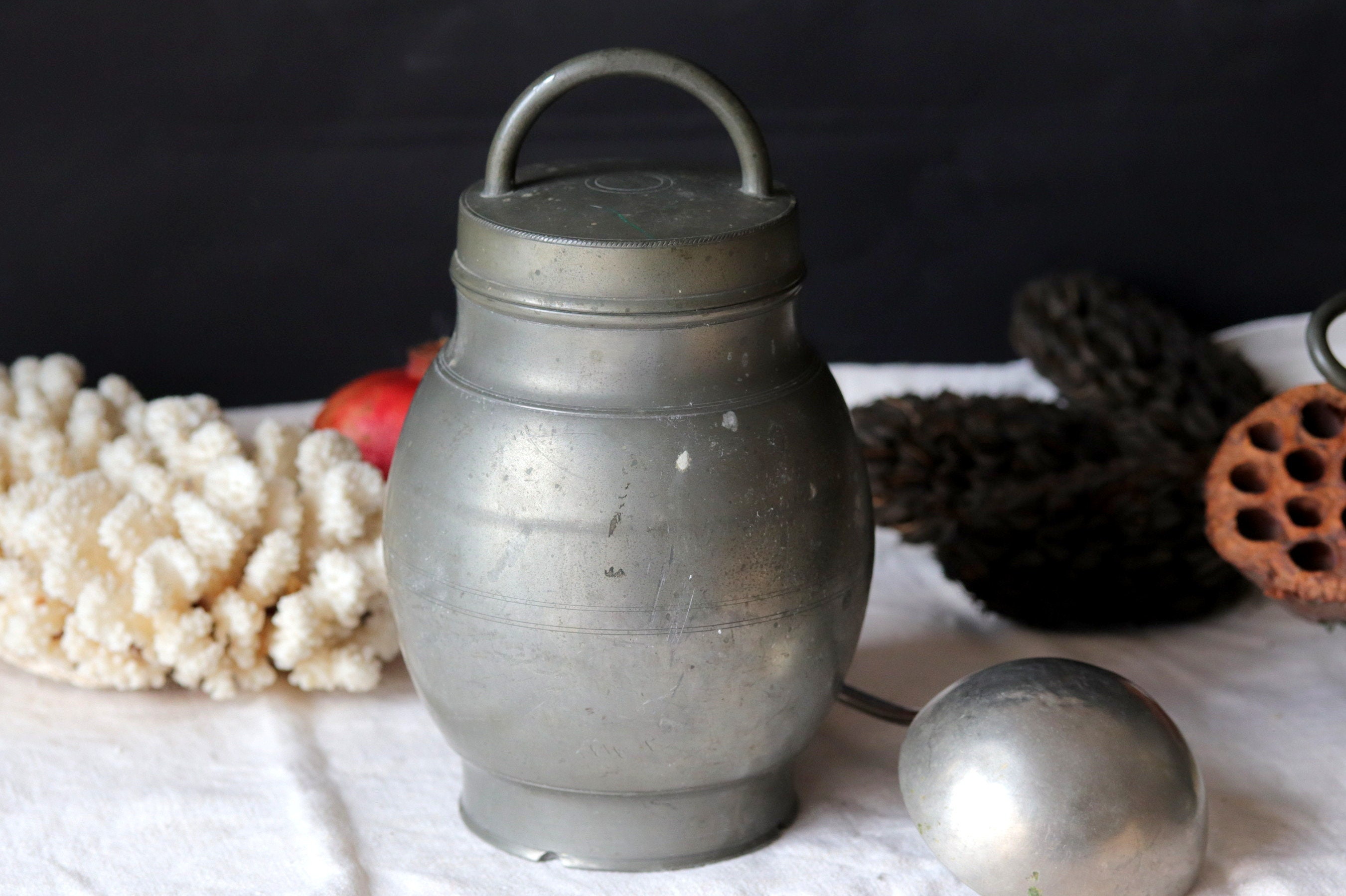 Rare Antique Pewter Medical Broth Pot avec Poignée, Autocuiseur Des Années 1800, Français Objets de 