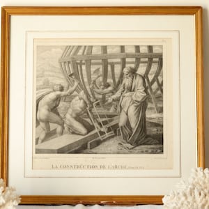 Vintage &quot;Building of the Ark&quot; Framed Engraving, Edward Dunmore, 1868