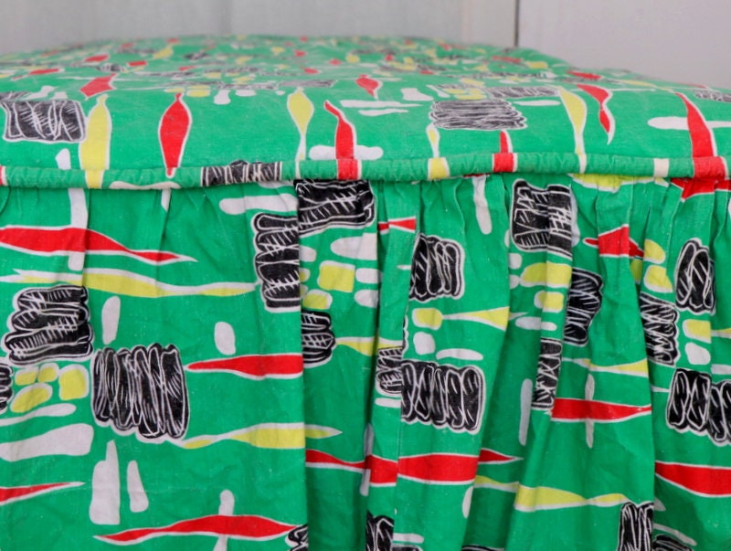 Couvre-Lit en Coton Ébouriffé Atomic Vintage, Tissu à Motif Géométrique Imprimé La Main Des Années 1