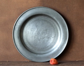French Vintage Pewter Hammered Plate Handmade by Jean Goardère, 1950s Fine Pewter Serving Platter