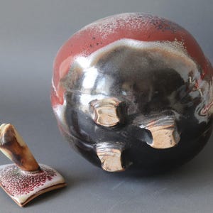 French vintage plum shaped studio pottery, 1970s rustic glazed ceramic pot with lid, primitive style decor,natural inspiration pottery image 9