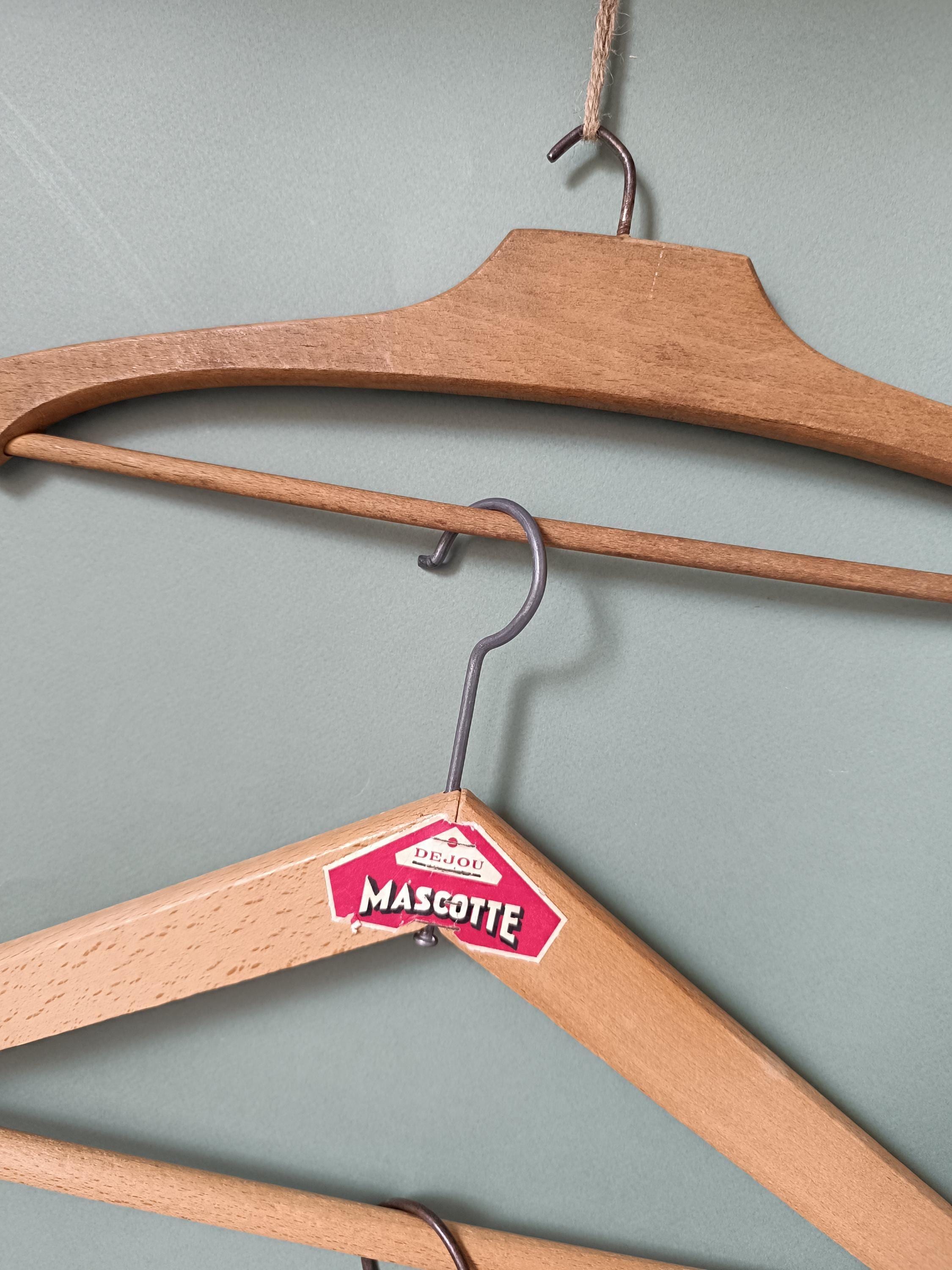 6 Vintage Wood Coat Hangers: 1950s Mismatched Clothing Hanger Set