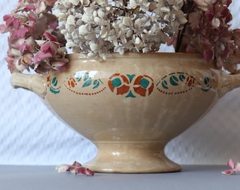 Antique French Soup Tureen: 1930s Art Deco Earthenware, Bordeaux Stamped