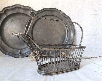 French vintage bottle metal basket, 1970s wine bottle holder