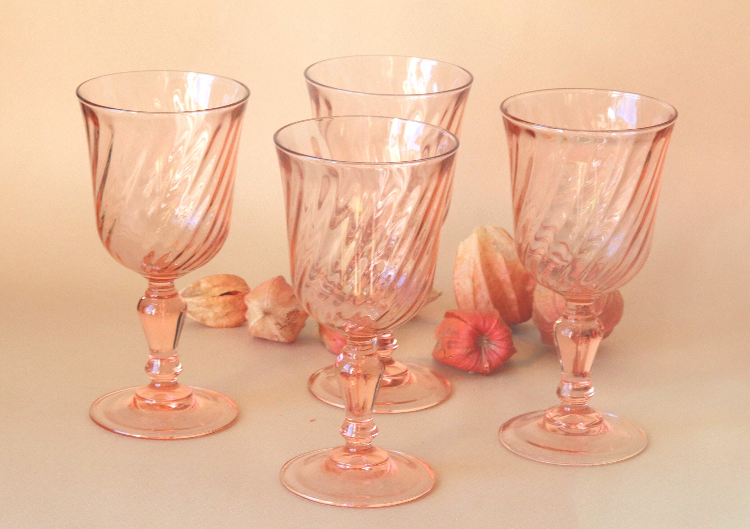 4 Vintage Pink Stemmed Glasses Large Drinking Glasses 1960s Etsy